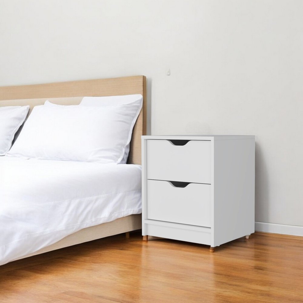White Wood Two Drawer Nightstand with Integrated Tech - 19-inch