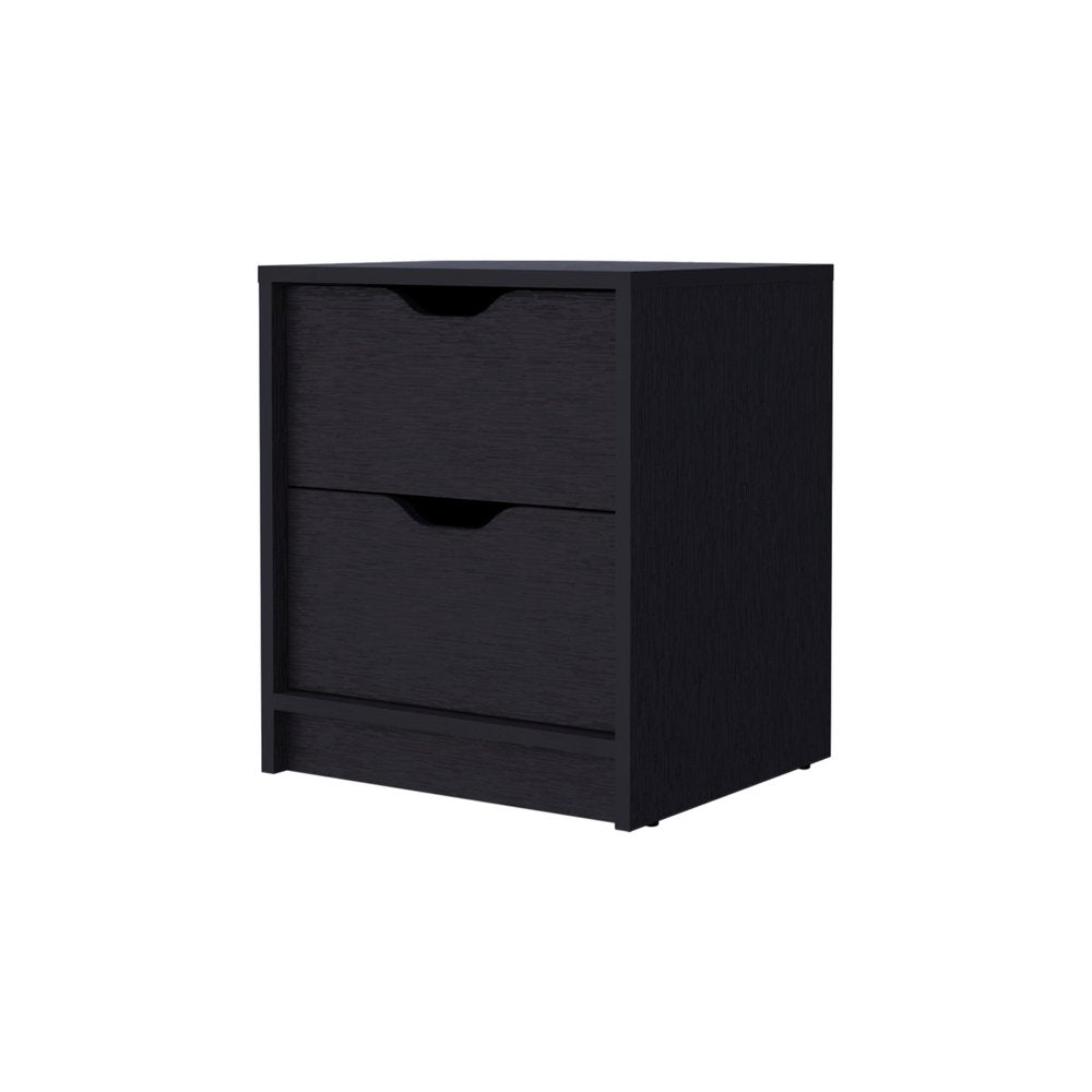 Black Wood Two Drawer Nightstand with Integrated Tech - 19-inch