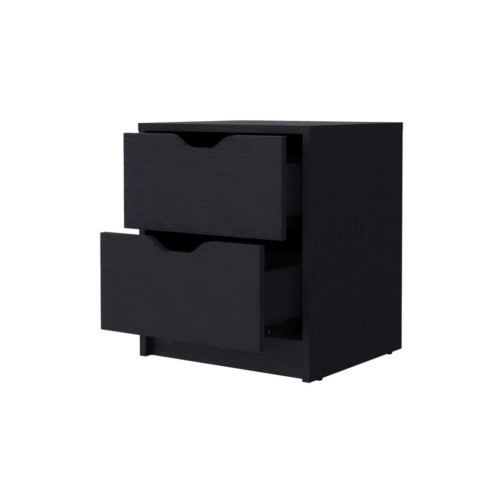 Black Wood Two Drawer Nightstand with Integrated Tech - 19-inch