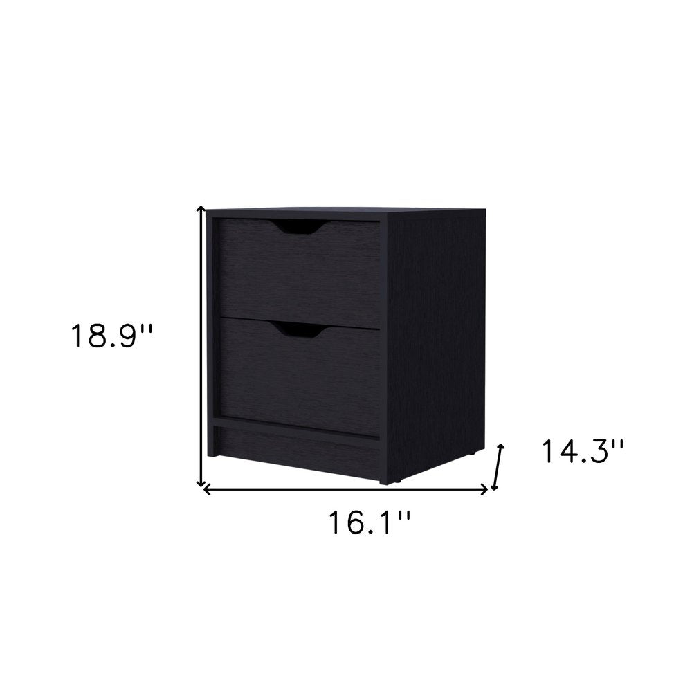 Black Wood Two Drawer Nightstand with Integrated Tech - 19-inch