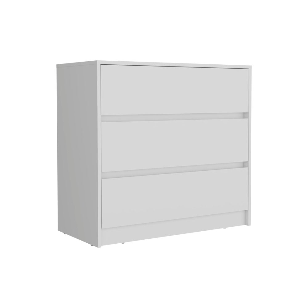 White Wood Three Drawer Dresser - 33-inch