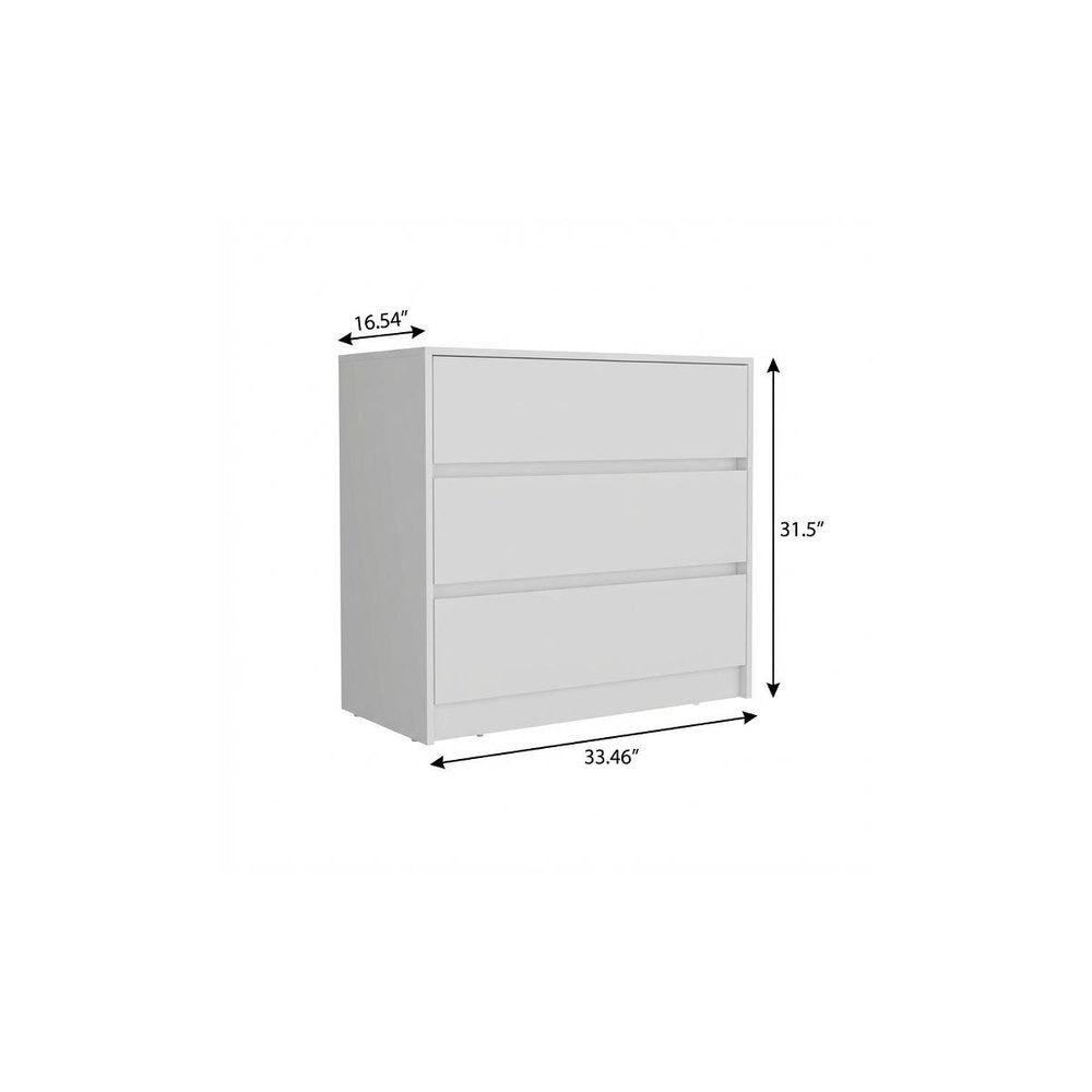 White Wood Three Drawer Dresser - 33-inch