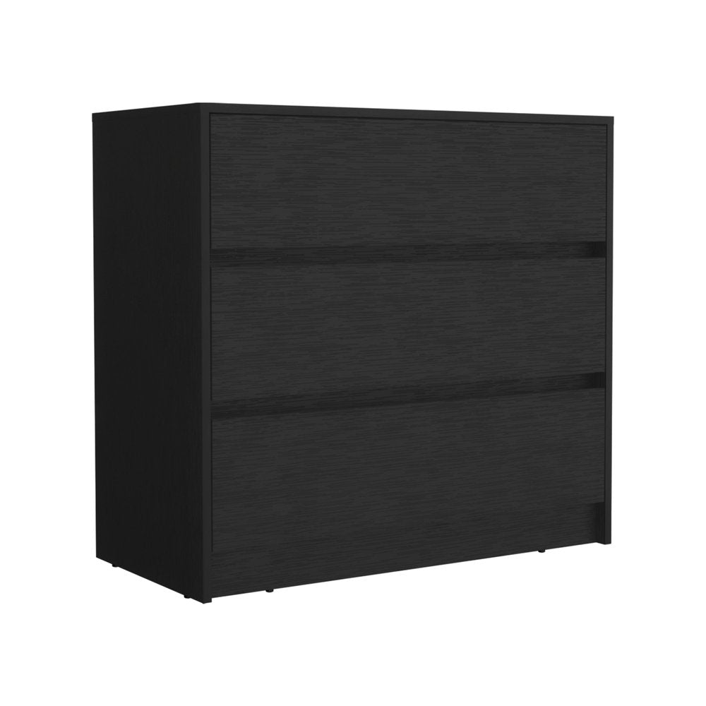 Black Wood Three Drawer Dresser - 33-inch