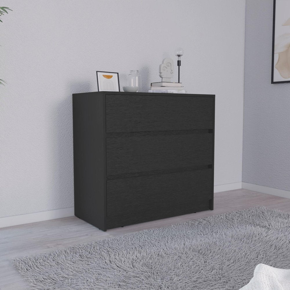 Black Wood Three Drawer Dresser - 33-inch