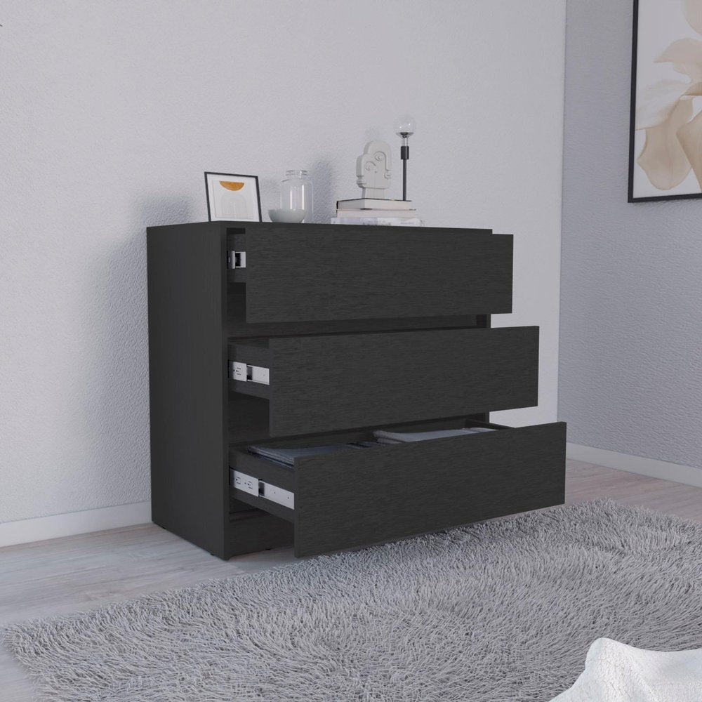Black Wood Three Drawer Dresser - 33-inch