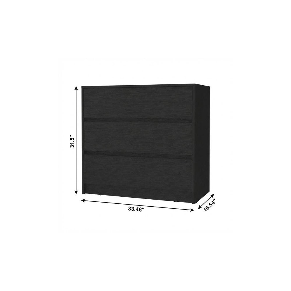 Black Wood Three Drawer Dresser - 33-inch