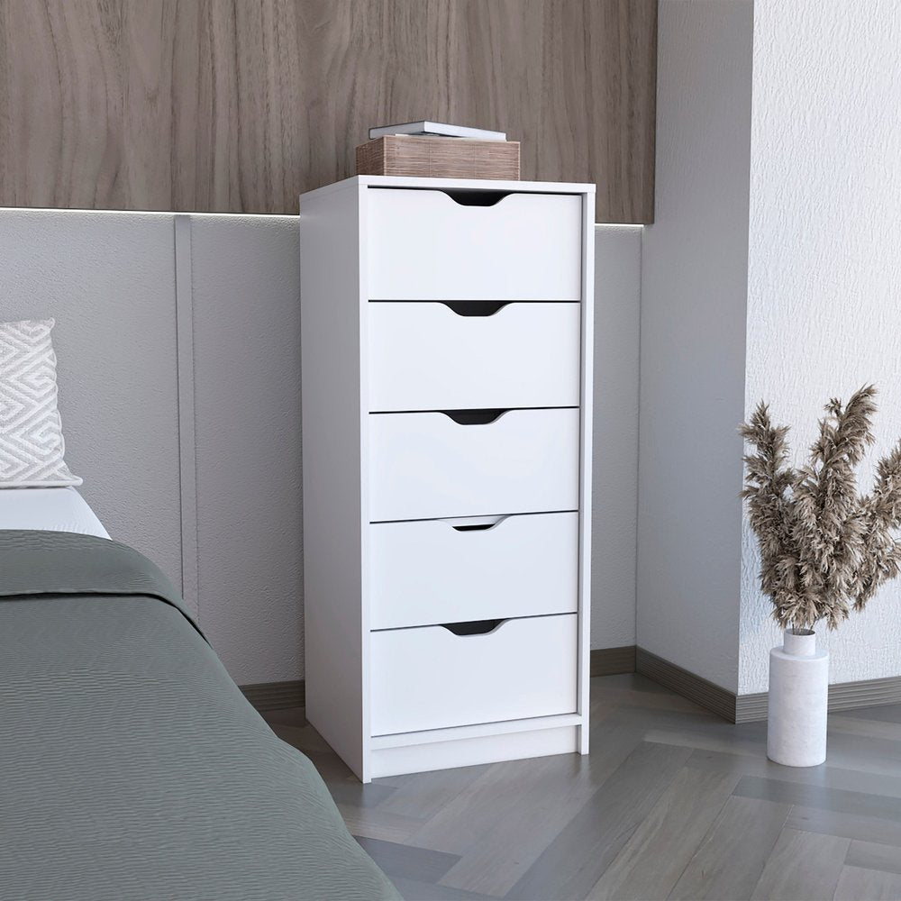 White Five Drawer Dresser - 18-inch