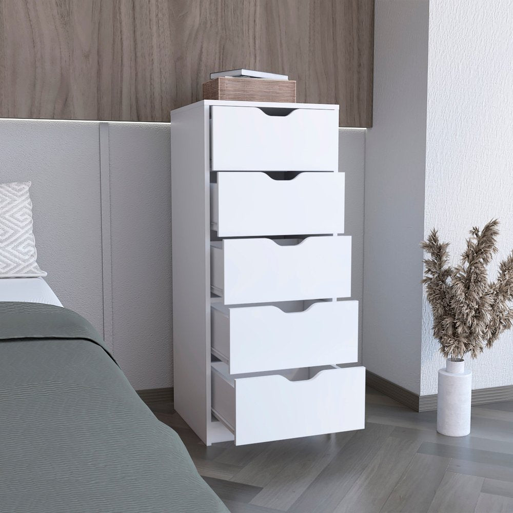 White Five Drawer Dresser - 18-inch