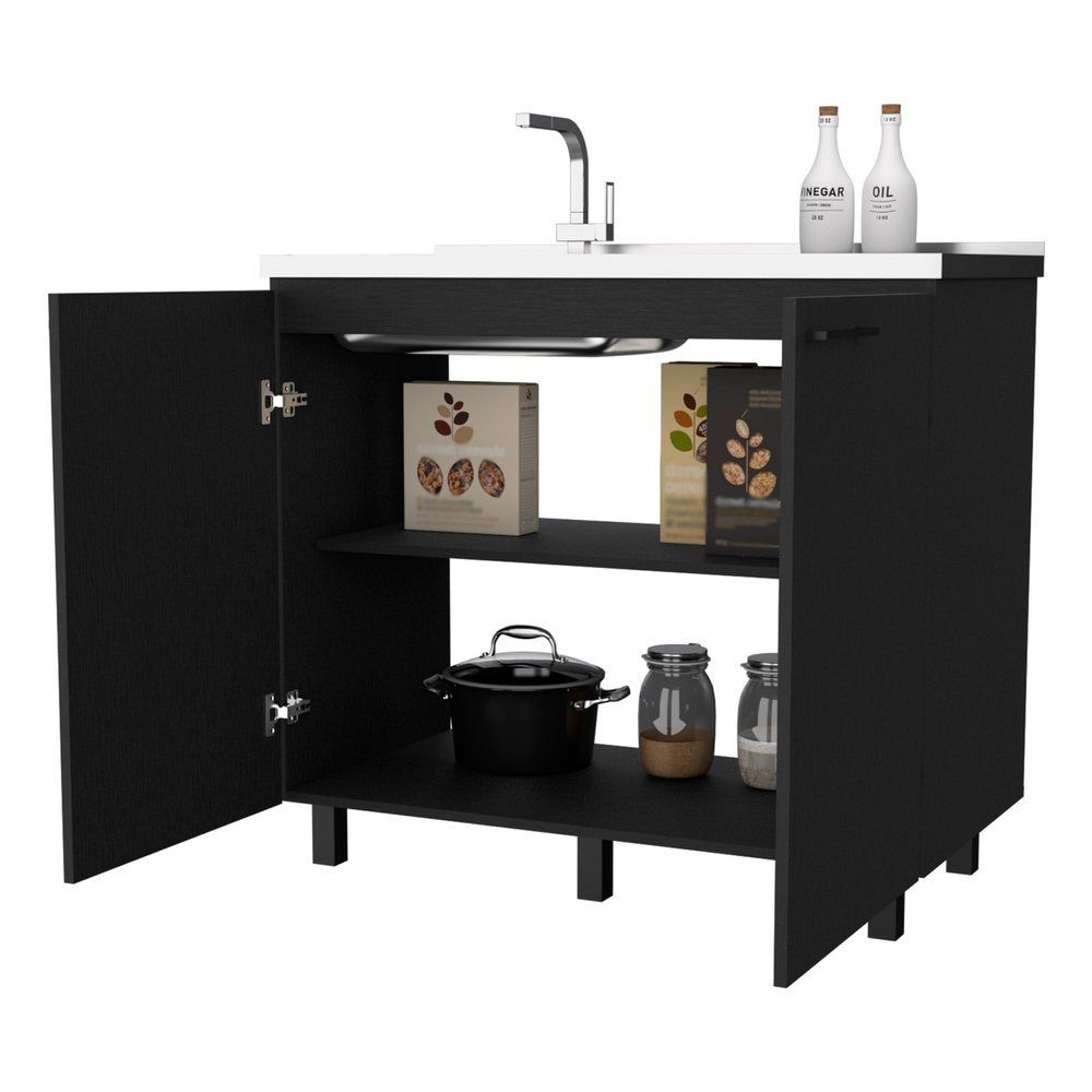 Black and Silver Accent Cabinet with One Shelf - 39-inch