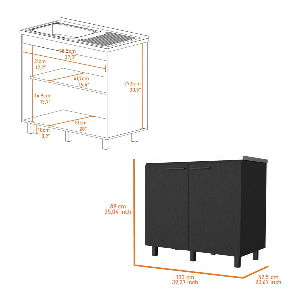 Black and Silver Accent Cabinet with One Shelf - 39-inch