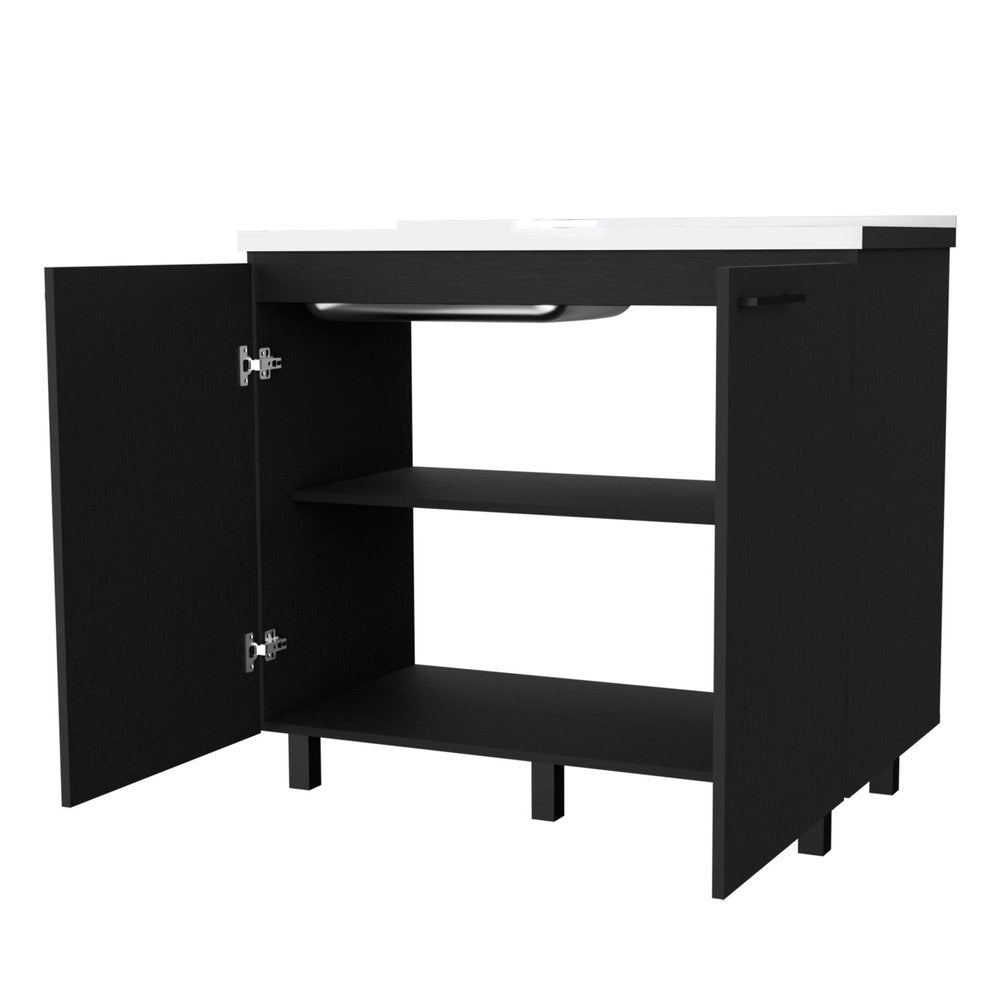 Black and Silver Accent Cabinet with One Shelf - 39-inch
