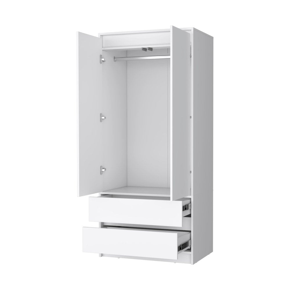 White Accent Cabinet Soft Close with Multiple Shelves and Two Drawers - 32-inch