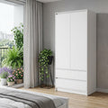 White Accent Cabinet Soft Close with Multiple Shelves and Two Drawers - 32-inch