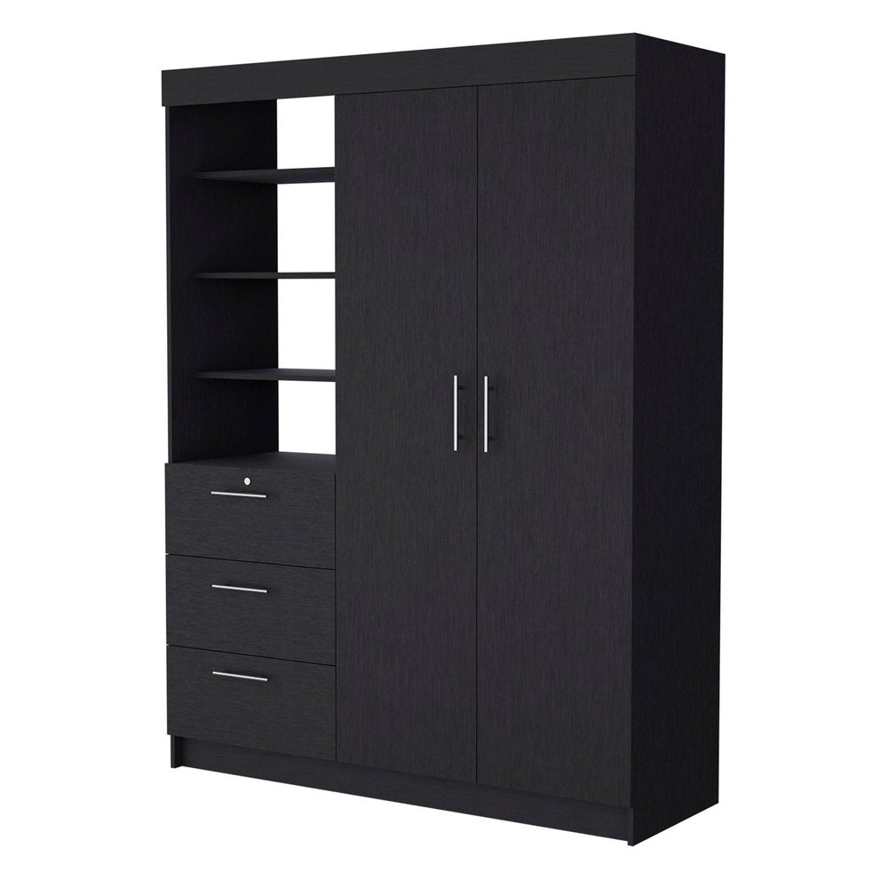 Black Accent Cabinet Soft Close with Three Shelves and One Drawer - 59-inch
