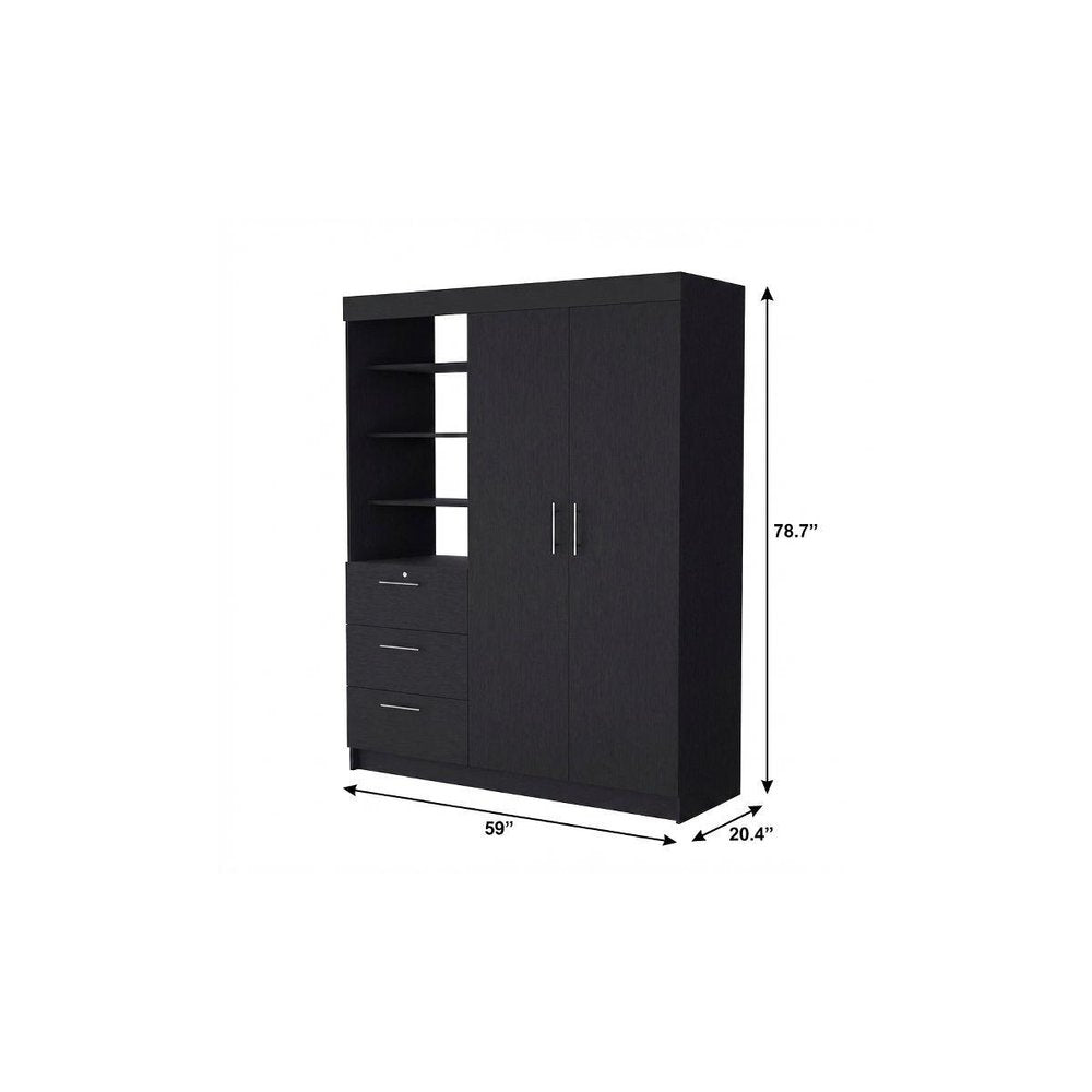 Black Accent Cabinet Soft Close with Three Shelves and One Drawer - 59-inch