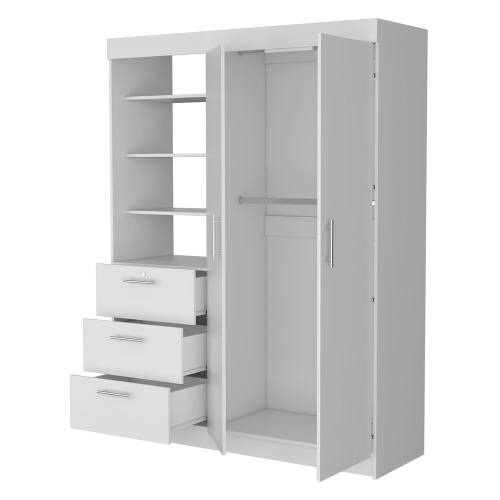 White Accent Cabinet Soft Close with Three Shelves and Three Drawers - 59-inch