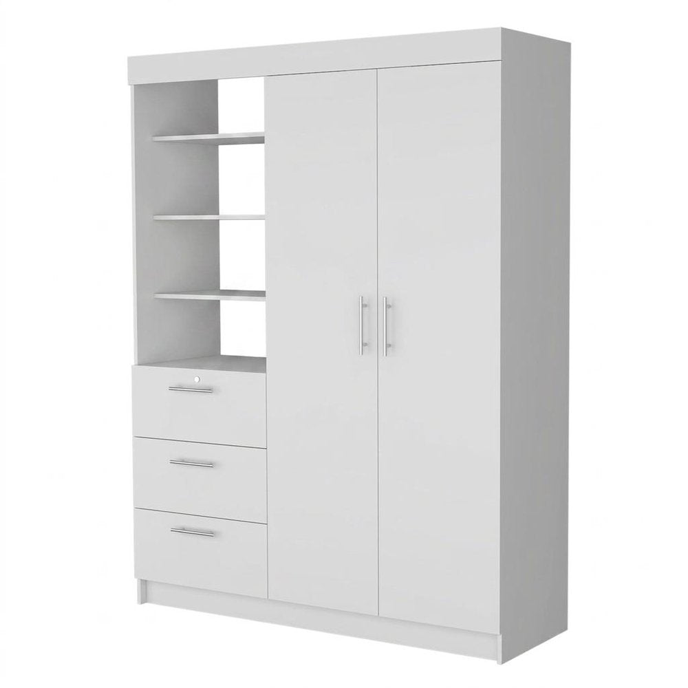 White Accent Cabinet Soft Close with Three Shelves and Three Drawers - 59-inch