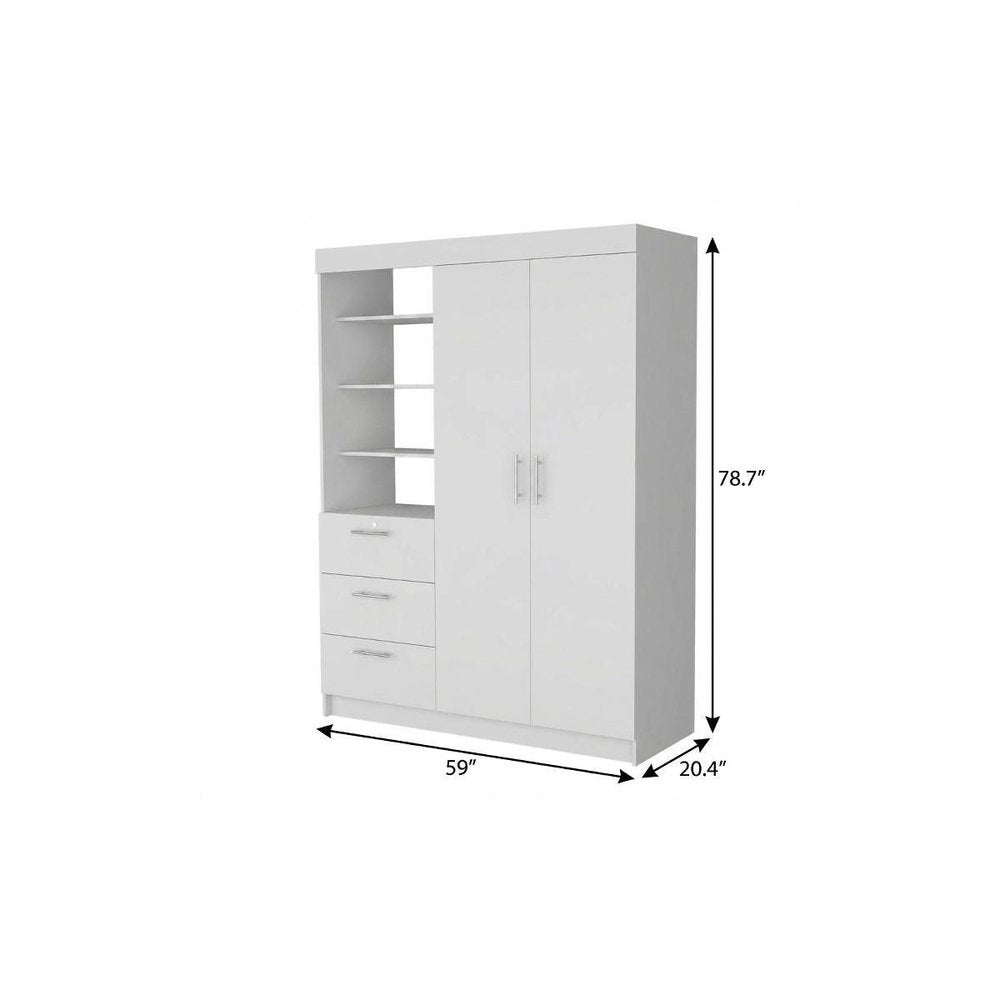 White Accent Cabinet Soft Close with Three Shelves and Three Drawers - 59-inch
