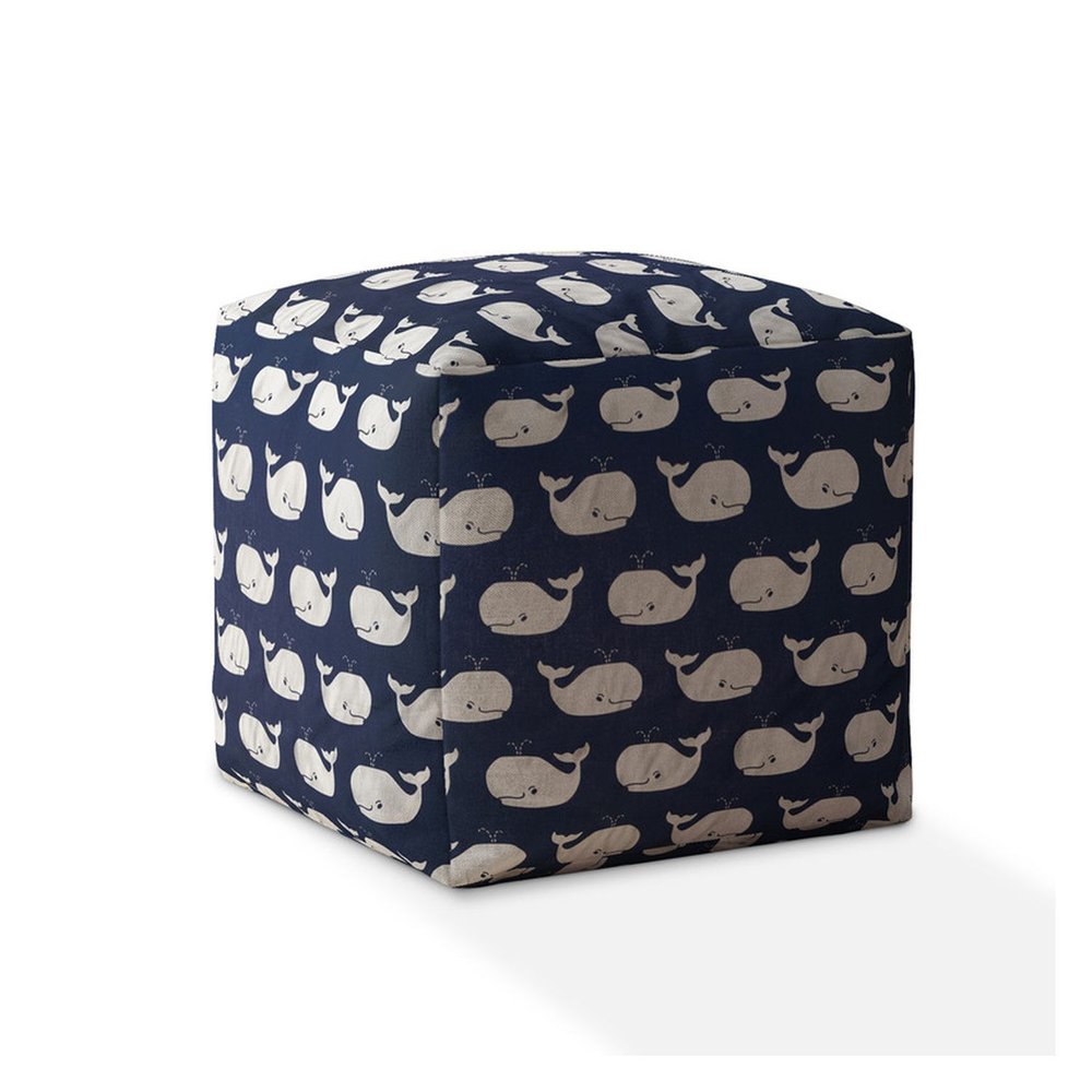 Blue Cotton Whale Pouf Cover - 17-inch