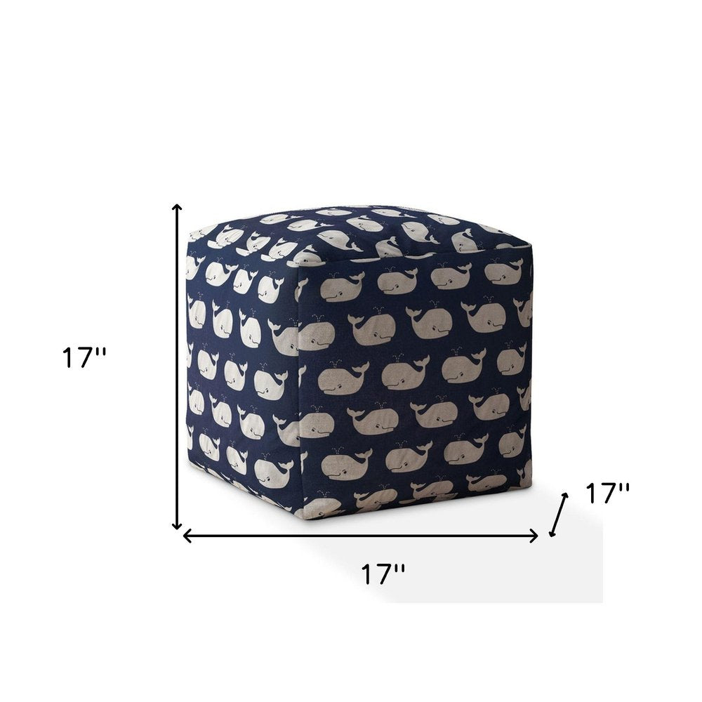 Blue Cotton Whale Pouf Cover - 17-inch