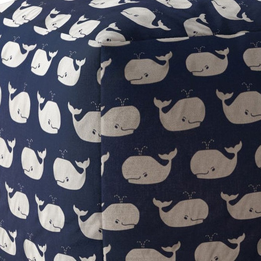 Blue Cotton Whale Pouf Cover - 17-inch