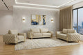 Three Piece Indoor Beige Italian Leather Six Person Seating Set