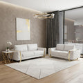Two Piece Indoor White Italian Leather Five Person Seating Set