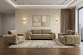 Three Piece Indoor Beige Velvet Six Person Seating Set