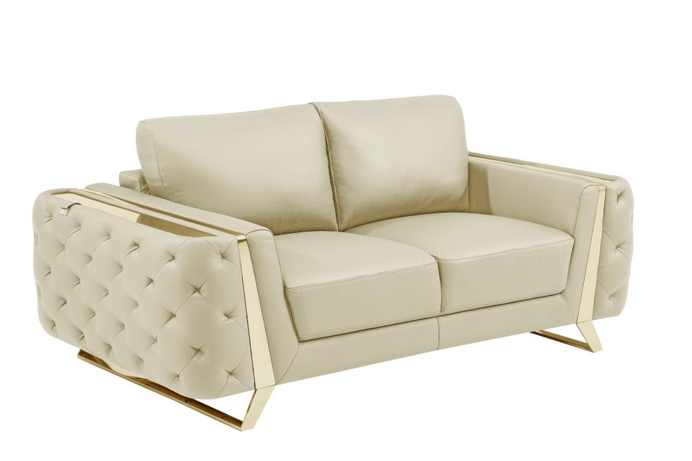 Beige and Gold Genuine Leather Loveseat - 72-inch