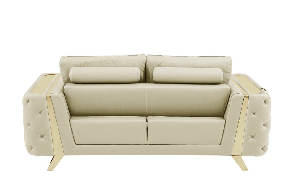 Beige and Gold Genuine Leather Loveseat - 72-inch