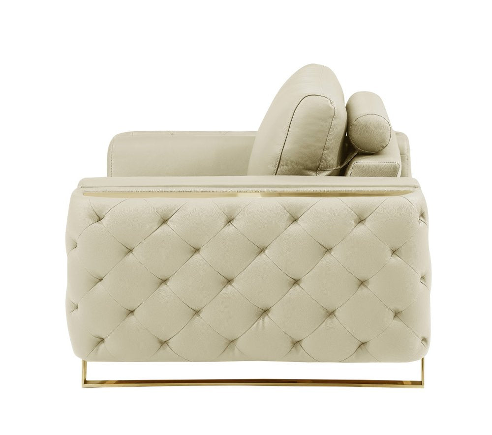 Beige and Gold Genuine Leather Loveseat - 72-inch