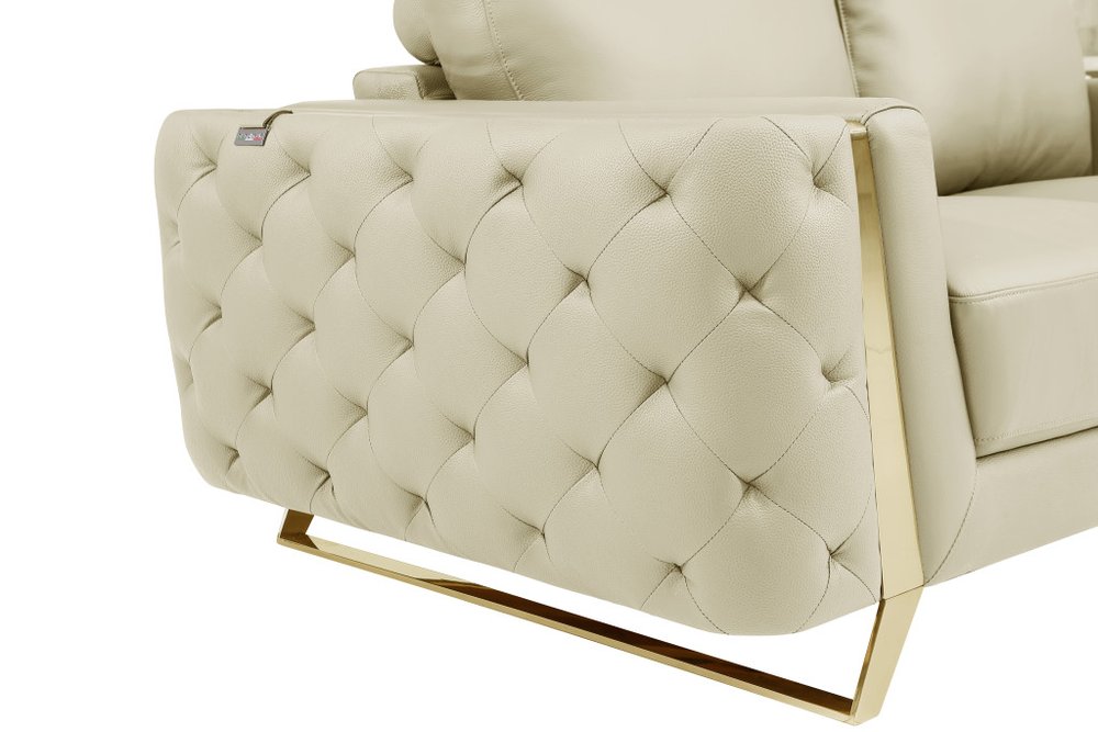 Beige and Gold Genuine Leather Loveseat - 72-inch