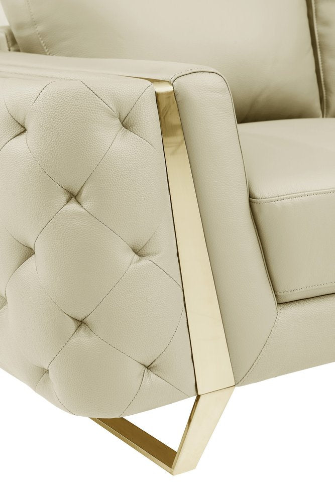 Beige and Gold Genuine Leather Loveseat - 72-inch