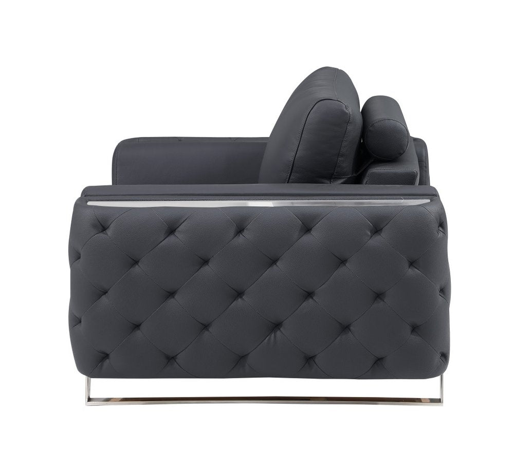 Dark Gray and Silver Genuine Leather Loveseat - 72-inch