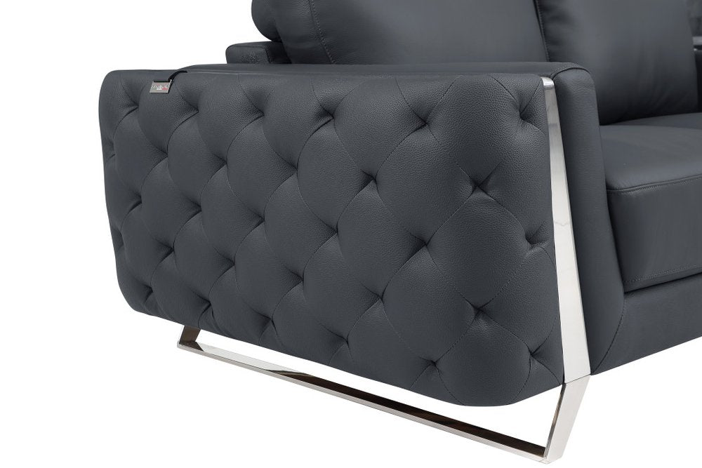 Dark Gray and Silver Genuine Leather Loveseat - 72-inch