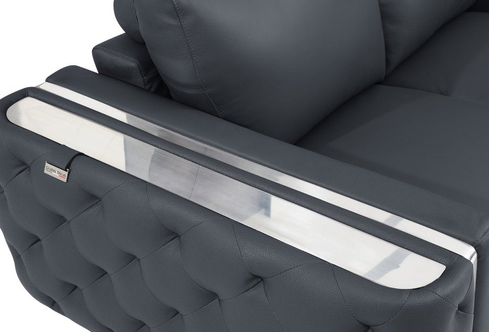 Dark Gray and Silver Genuine Leather Loveseat - 72-inch