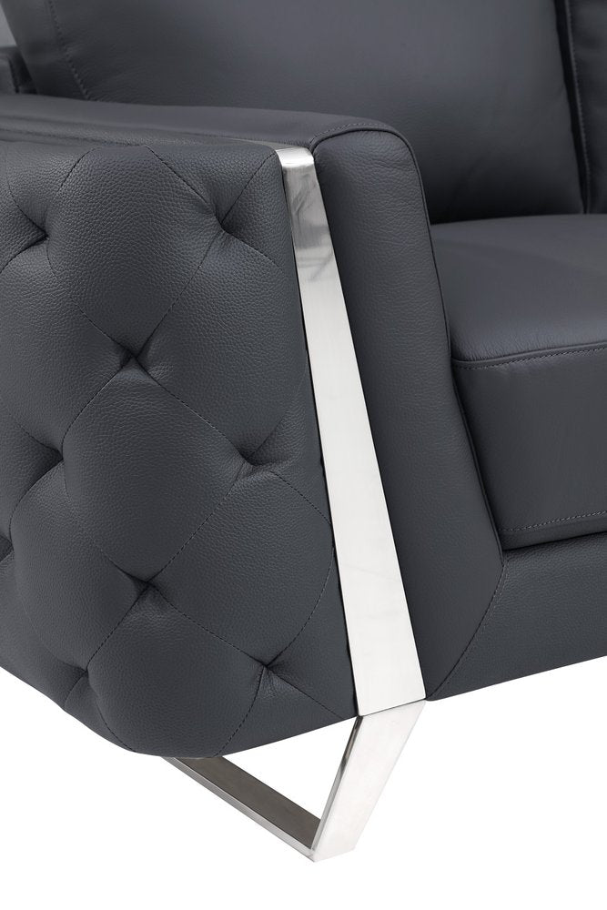 Dark Gray and Silver Genuine Leather Loveseat - 72-inch