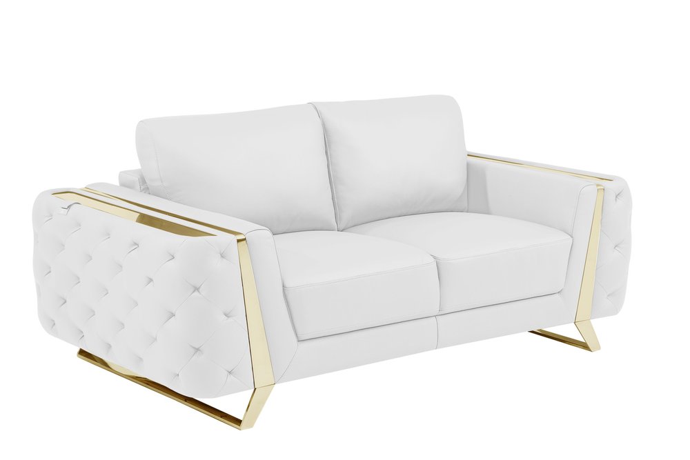 White and Gold Genuine Leather Loveseat - 72-inch