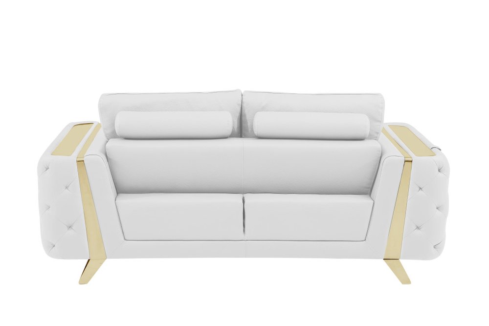 White and Gold Genuine Leather Loveseat - 72-inch