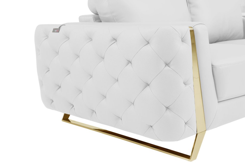 White and Gold Genuine Leather Loveseat - 72-inch