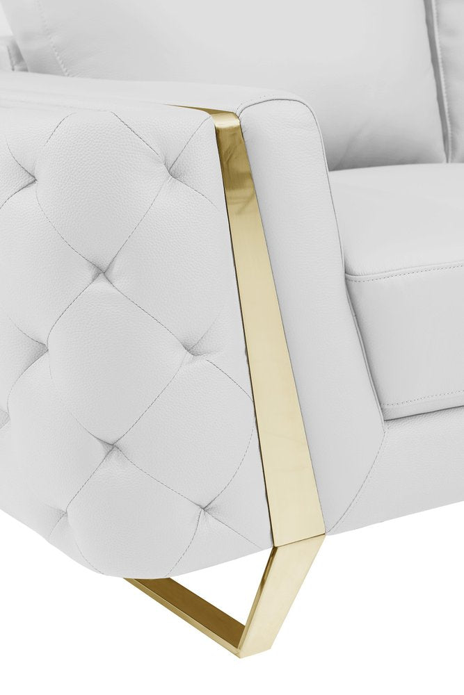 White and Gold Genuine Leather Loveseat - 72-inch