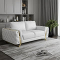 White and Gold Genuine Leather Loveseat - 72-inch