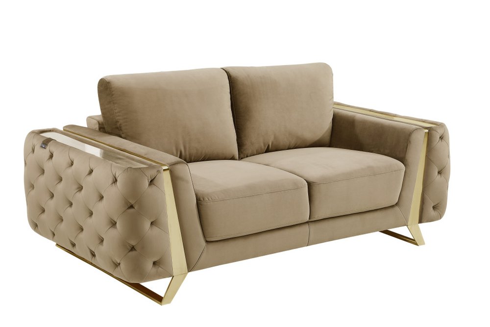 Beige and Gold Velvet Loveseat - 72-inch