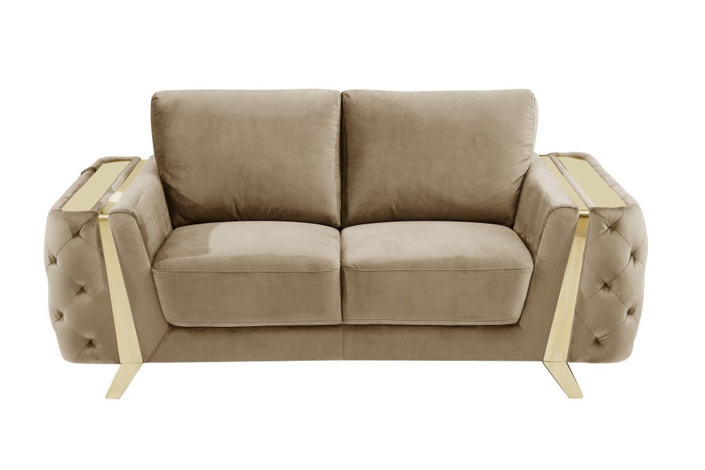 Beige and Gold Velvet Loveseat - 72-inch
