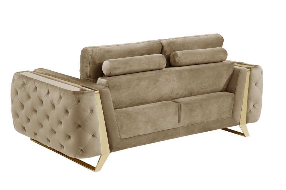 Beige and Gold Velvet Loveseat - 72-inch