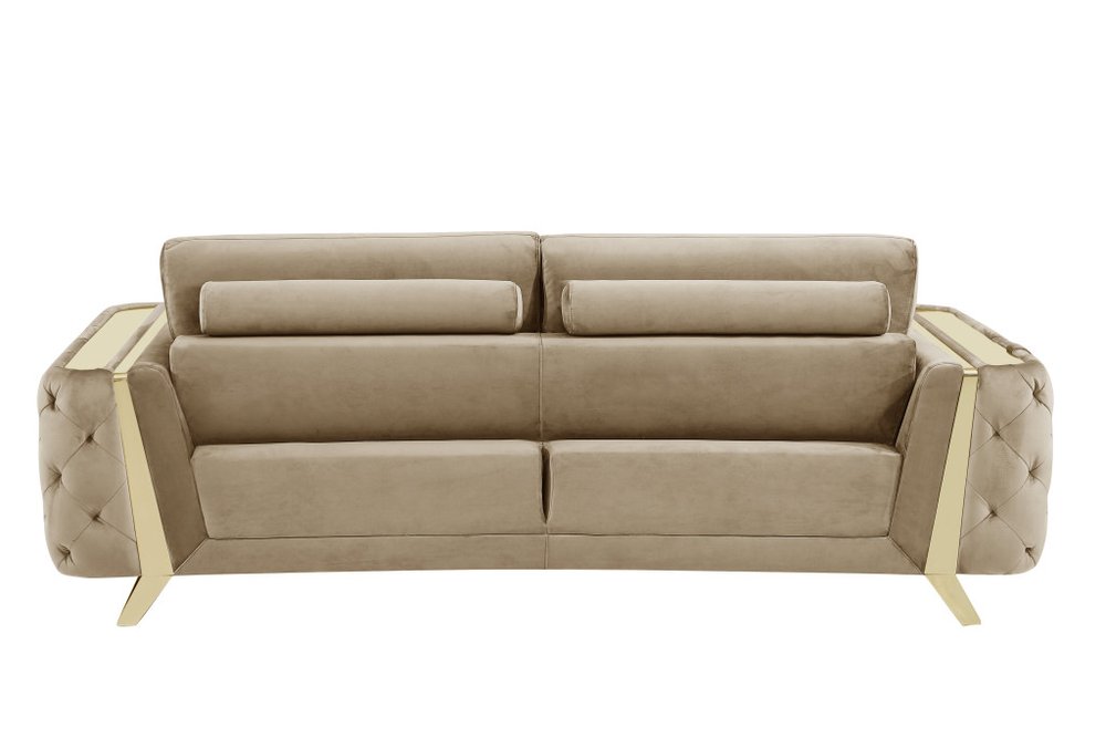 Beige and Gold Velvet Loveseat - 72-inch