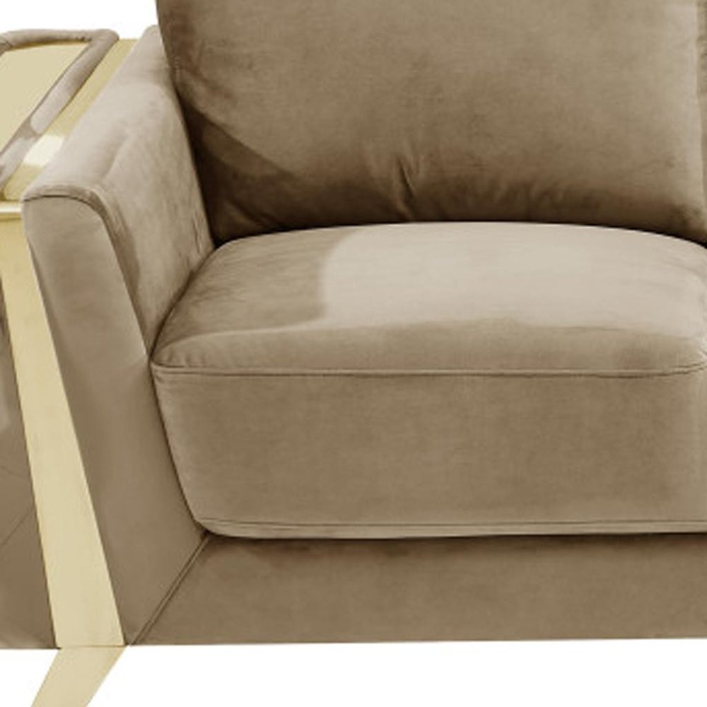 Beige and Gold Velvet Loveseat - 72-inch