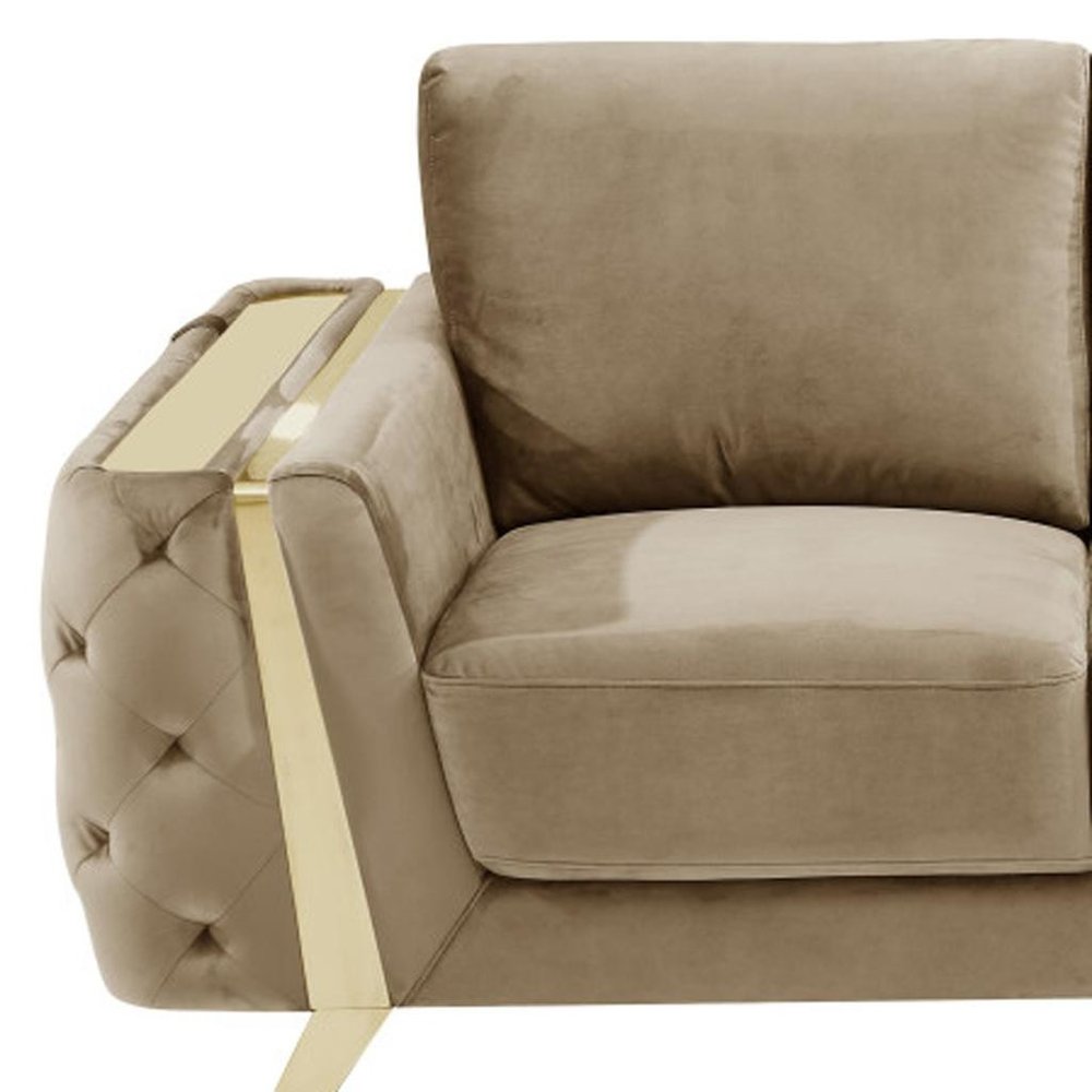 Beige and Gold Velvet Loveseat - 72-inch