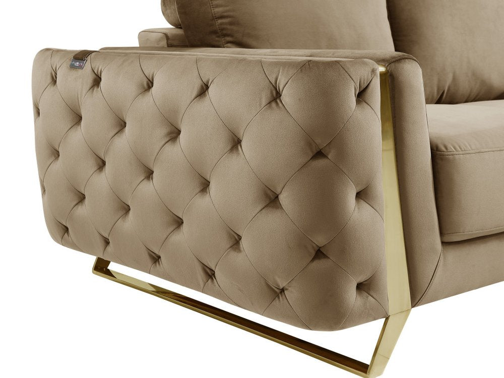 Beige and Gold Velvet Loveseat - 72-inch