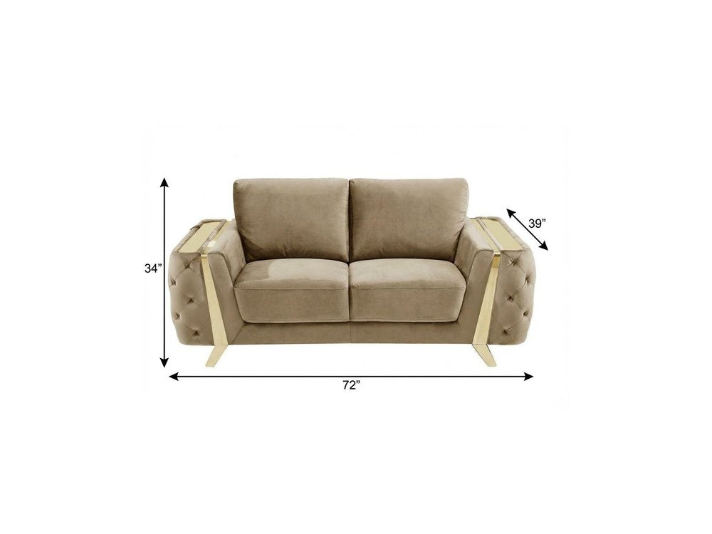 Beige and Gold Velvet Loveseat - 72-inch